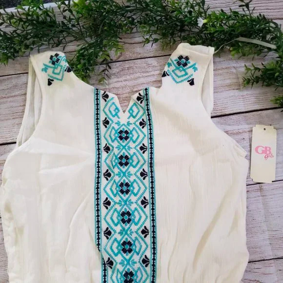GB GIRLS ivory cream sleeveless embroidered romper XL - Picture 3 of 6